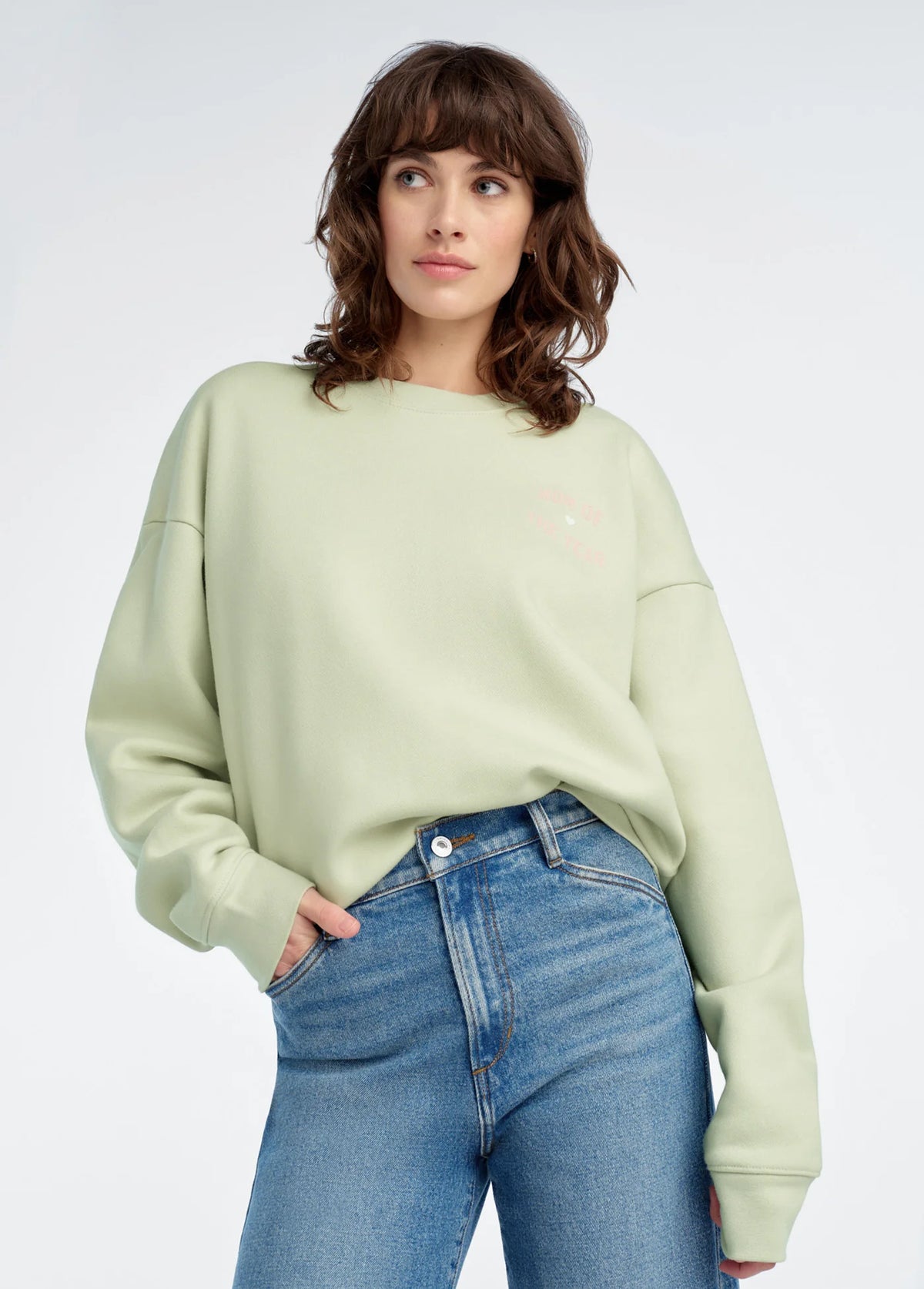 Favorite Daughter Mom Of The Year Chest Logo Sweatshirt in sage
