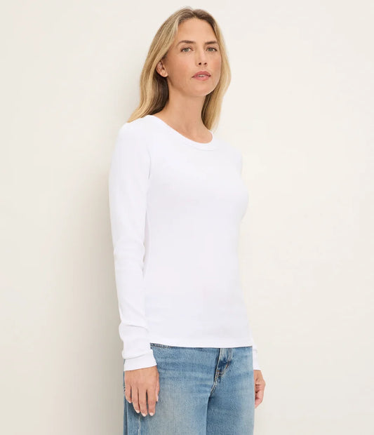 Michael Stars Zola Ribbed Long Sleeve Tee in white, alternate view