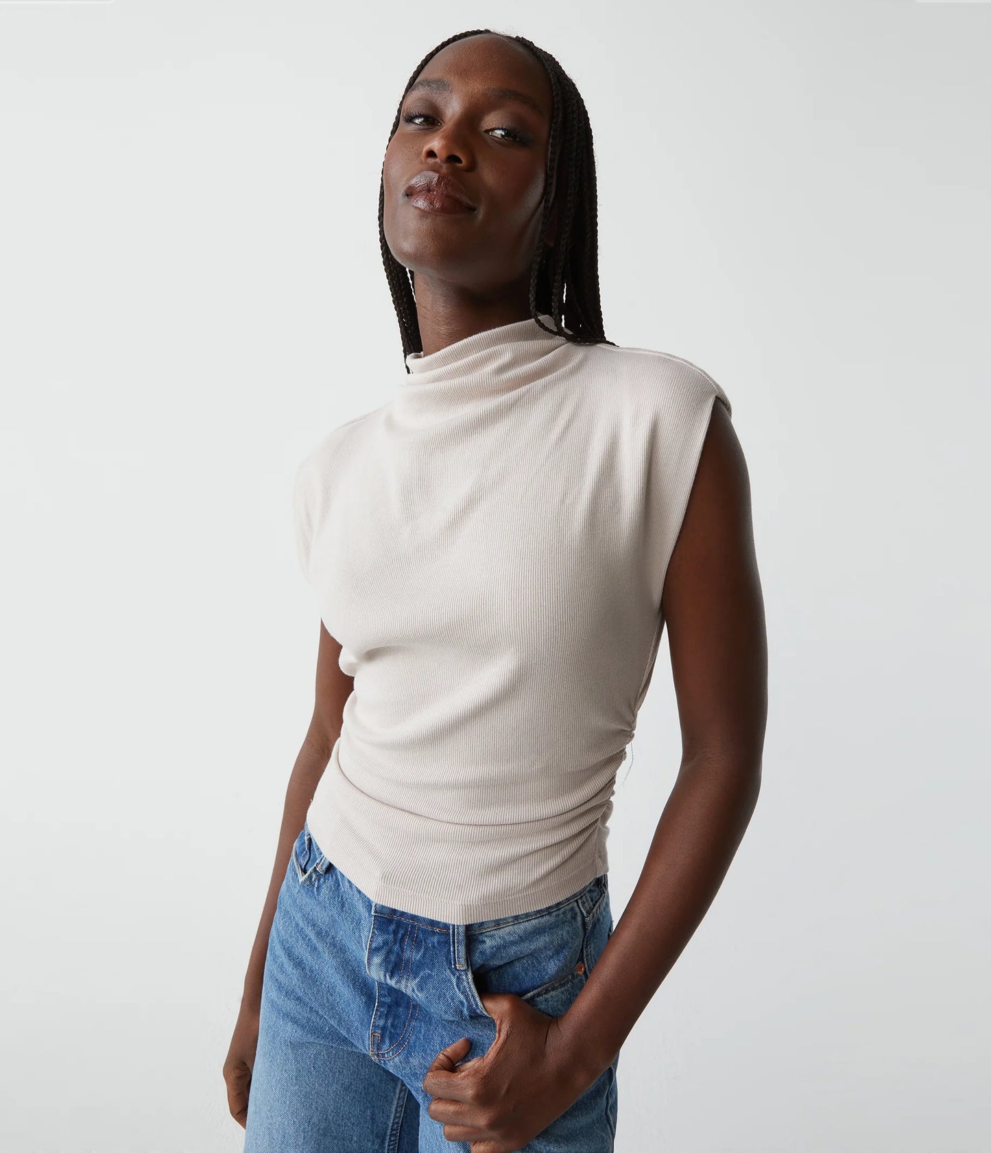 Amara Ribbed Power Shoulder Tee
