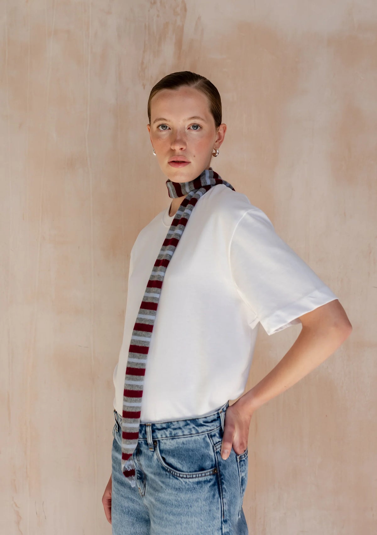 TBCo Neck Tie in Burgundy Stripe, alternate view