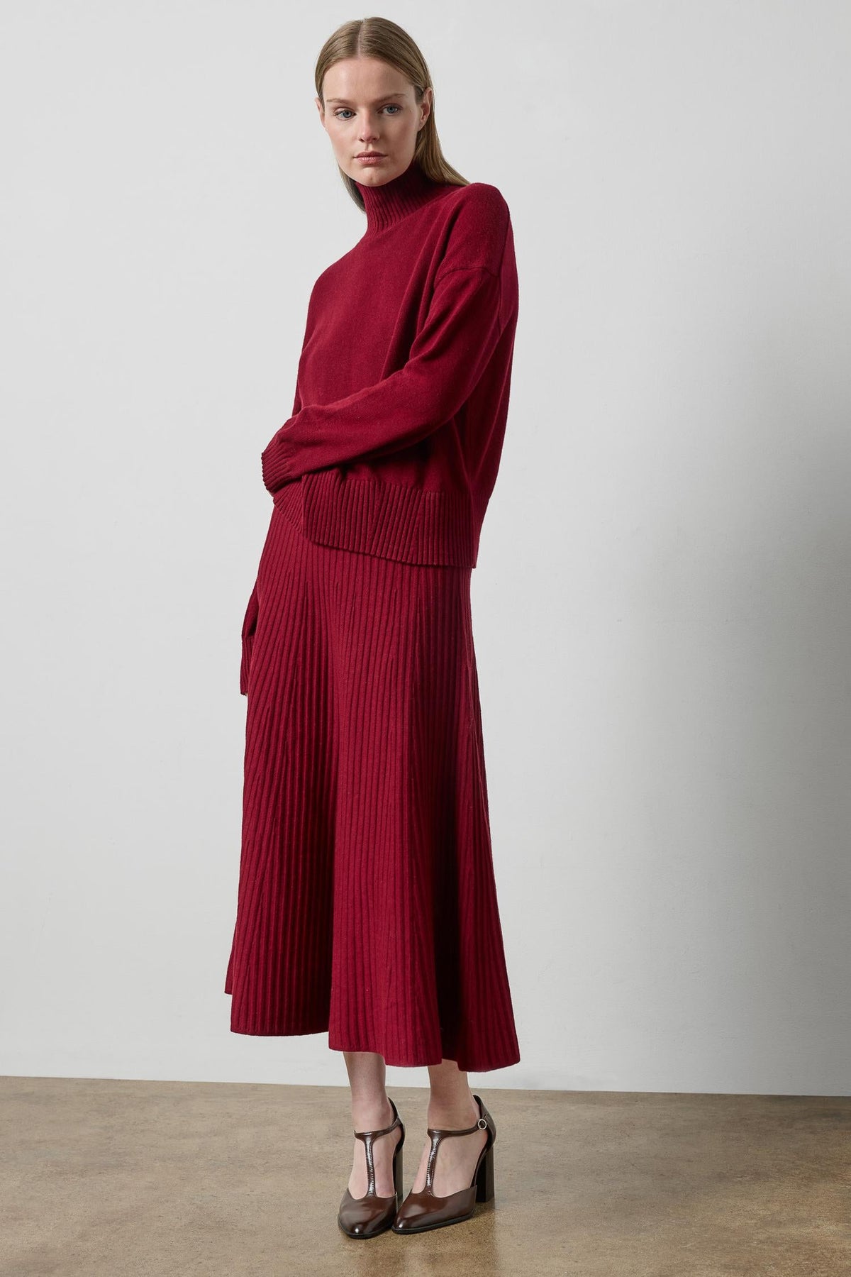 Knit Flared Skirt in Wineberry