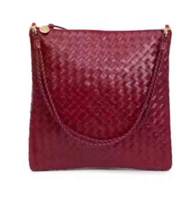 Foldover Clutch w/strap in Woven Garnet