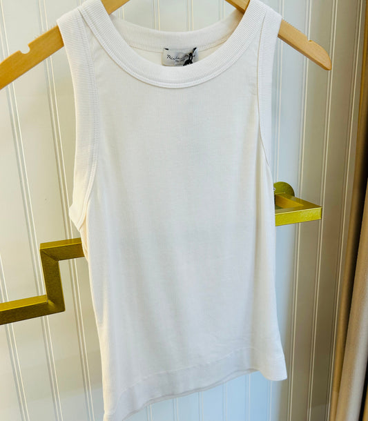 Michael Stars Gina Wide Binding Tank in chalk on a hanger at Style Curated