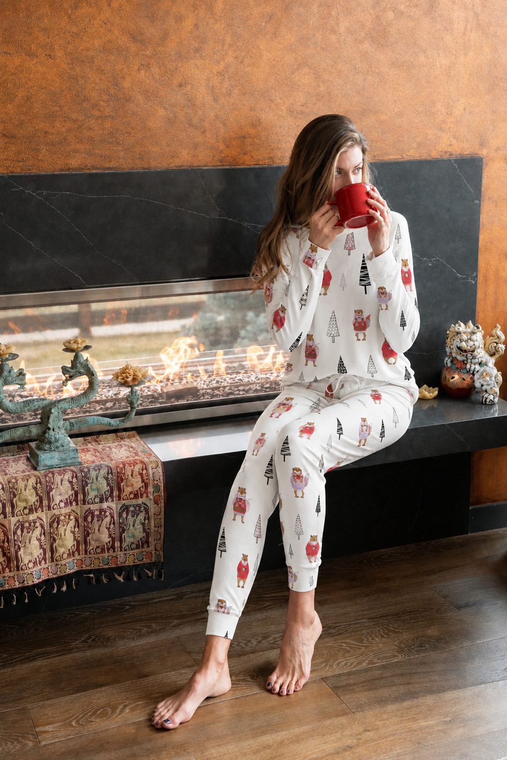 Aspen Dream Cozy Long Pajama Set in Winter Creatures