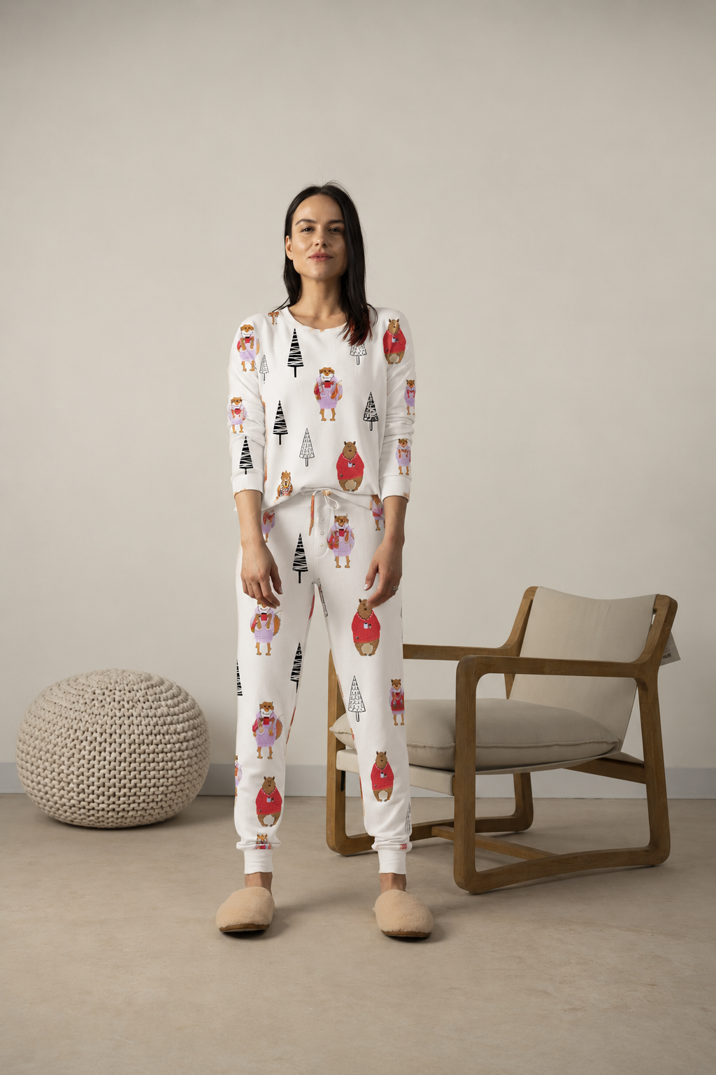 Aspen Dream Cozy Long Pajama Set in Winter Creatures, alternate view