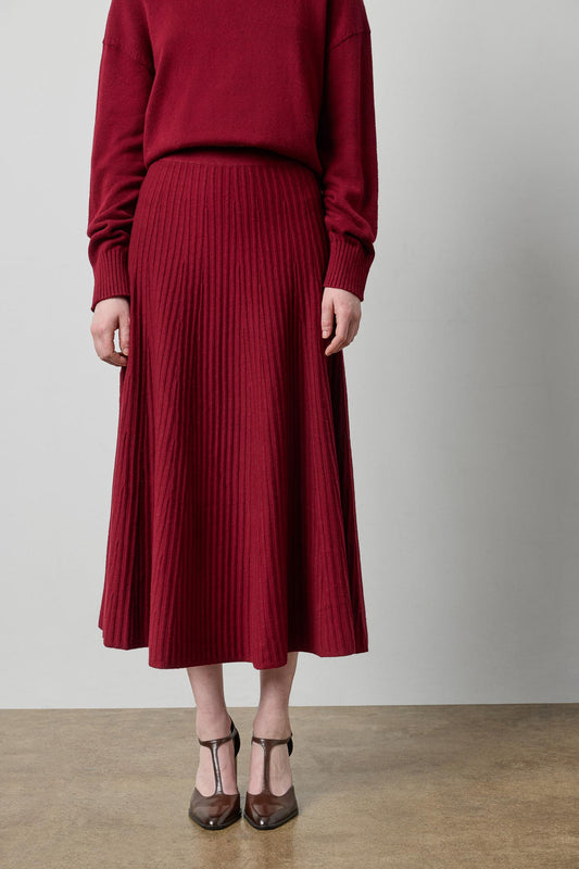 Knit Flared Skirt in Wineberry