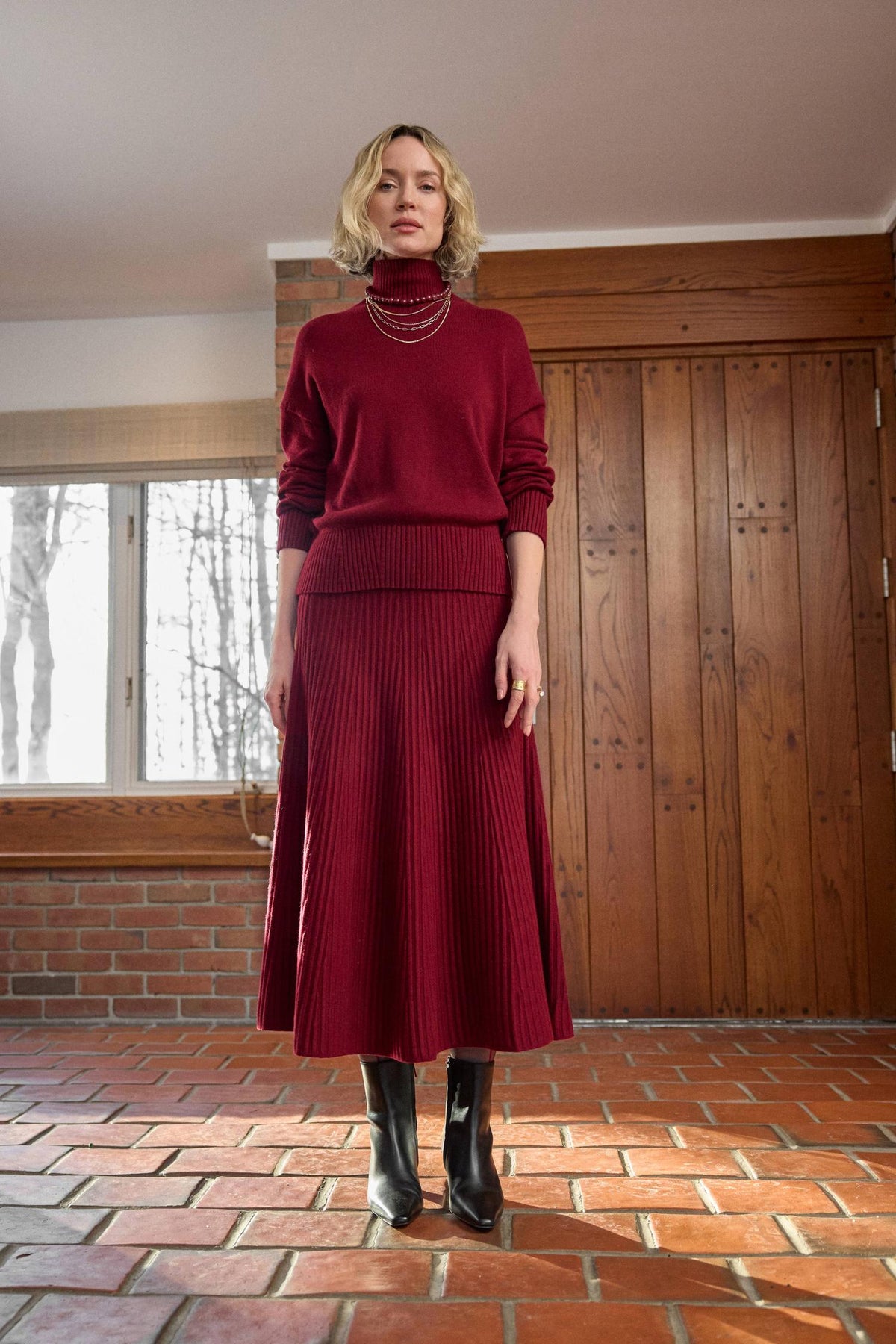 Knit Flared Skirt in Wineberry