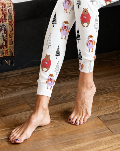 Aspen Dream Cozy Long Pajama Set in Winter Creatures, detail view