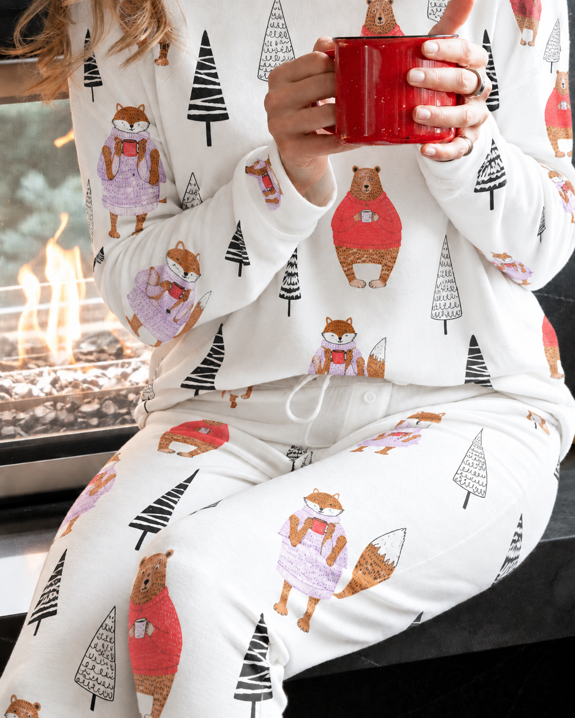 Aspen Dream Cozy Long Pajama Set in Winter Creatures, alternate view