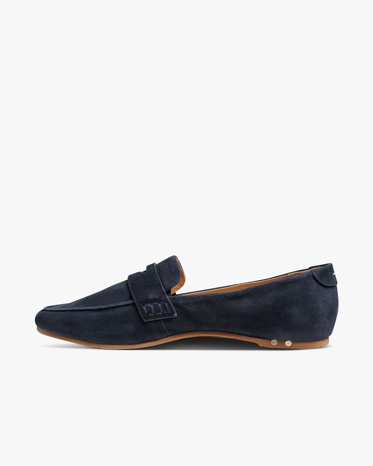 Moorhen suede loafer in navy - product side shot